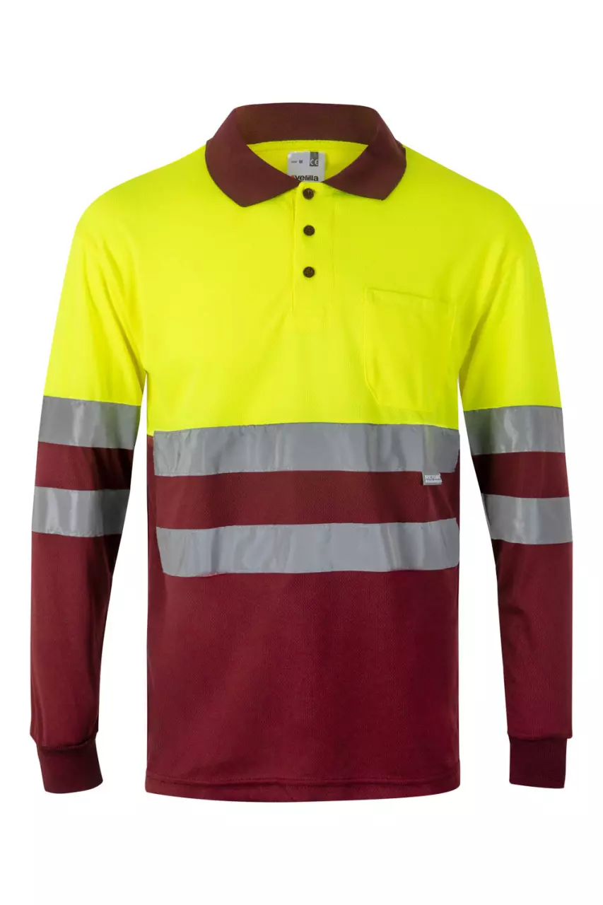 Velilla 175-18-20-2, Warnschutz-Langarm-Poloshirt, Größe 4XL/5XL, Bordeaux/Warngelb, image 1, gallery thumbnail