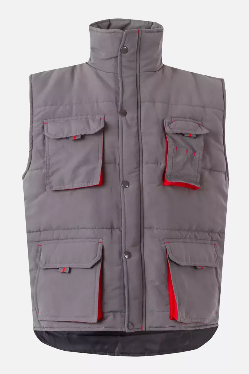 Velilla 205902-08-12, Padded Work Vest, Grey/Red, image 1, gallery thumbnail