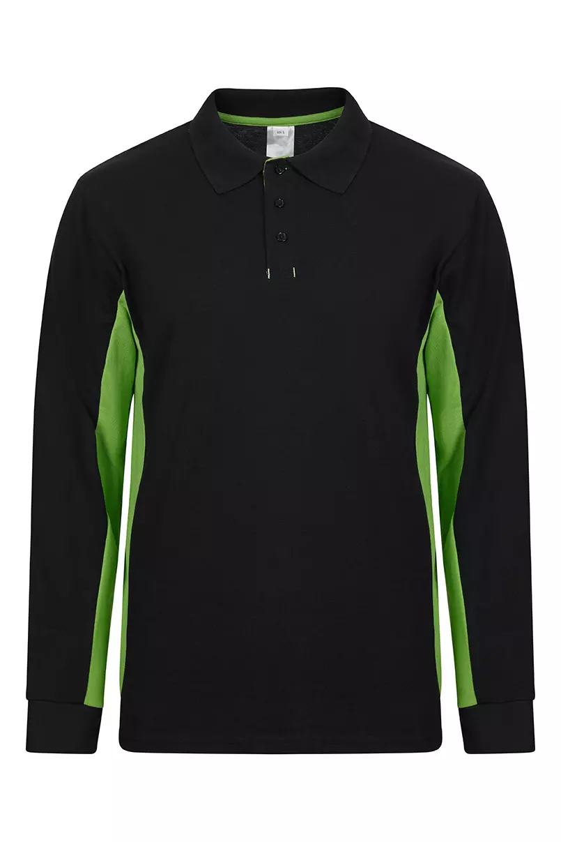 Velilla Long Sleeved Polo Shirt, Black/Lime Green