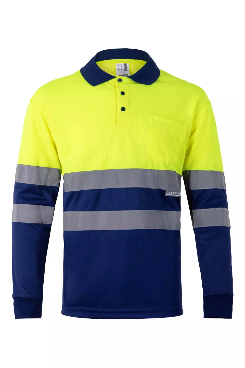 Velilla 0175-09-20, High-Vis Long Sleeved Polo Shirt, Royal Blue/Hi-Vis Yellow