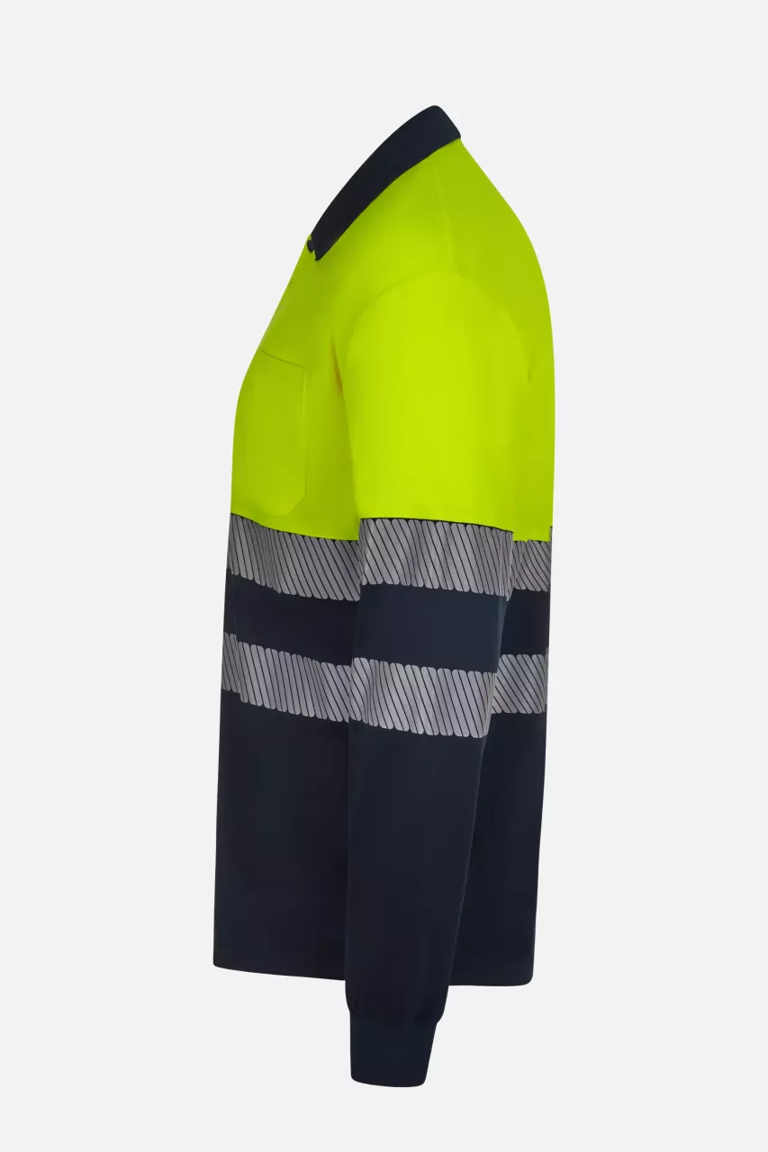 Velilla 305535-61-20-2, High-Vis Long Sleeved Polo Shirt, Size 4XL/5XL, Navy Blue/Hi-Vis Yellow, image 3, gallery thumbnail