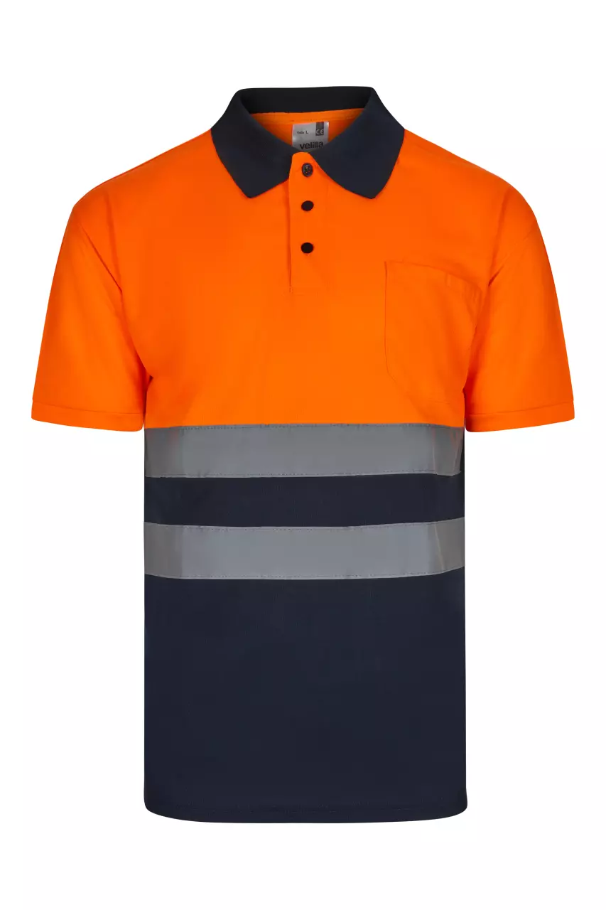 Velilla 305504-01-19, High-Vis Short Sleeve Polo Shirt, Marine Blue/Hi-Vis Orange