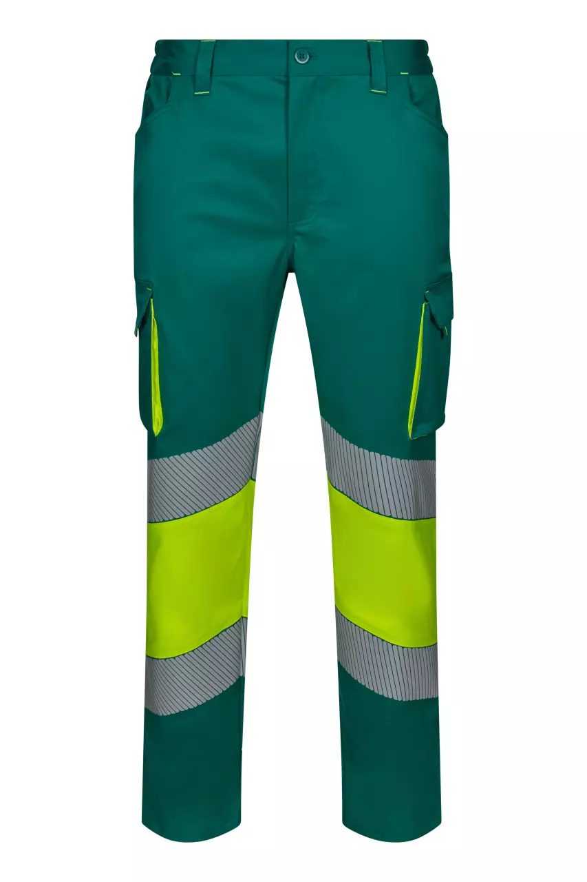 Velilla High-Vis Work Trousers, Green/Hi-Vis Yellow