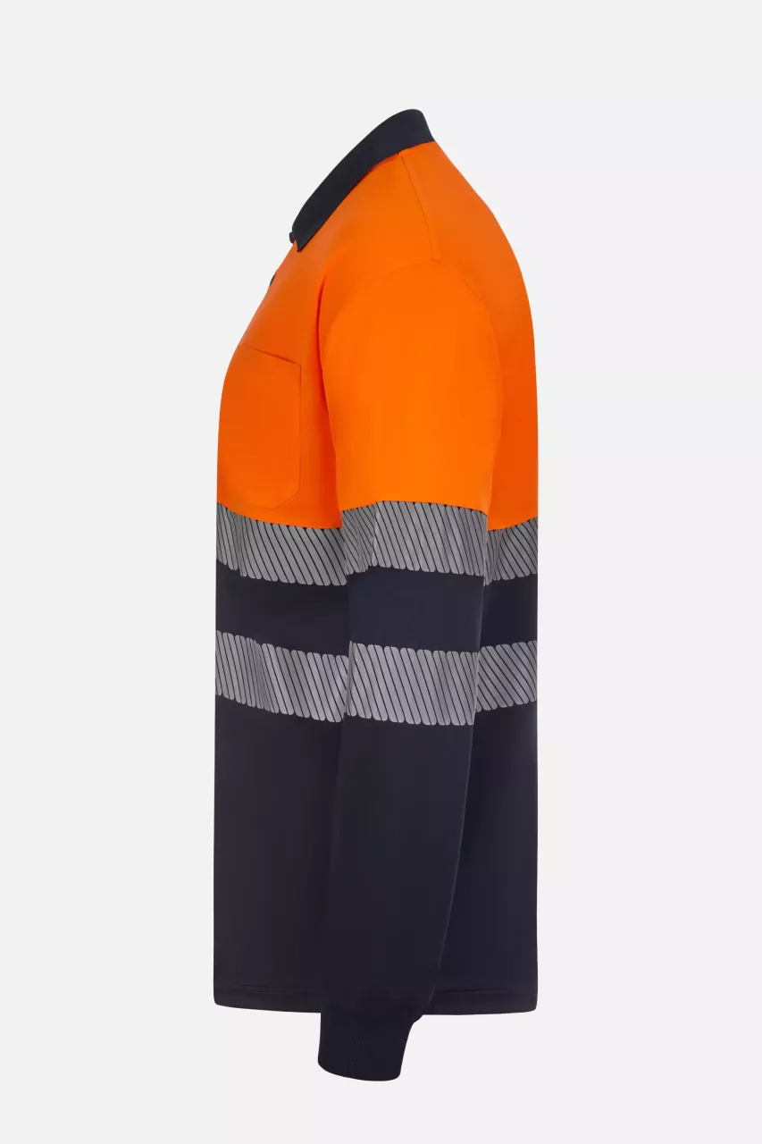Velilla 305535-61-19-1, High-Vis Long Sleeved Polo Shirt, Navy Blue/Hi-Vis Orange, image 3, gallery thumbnail
