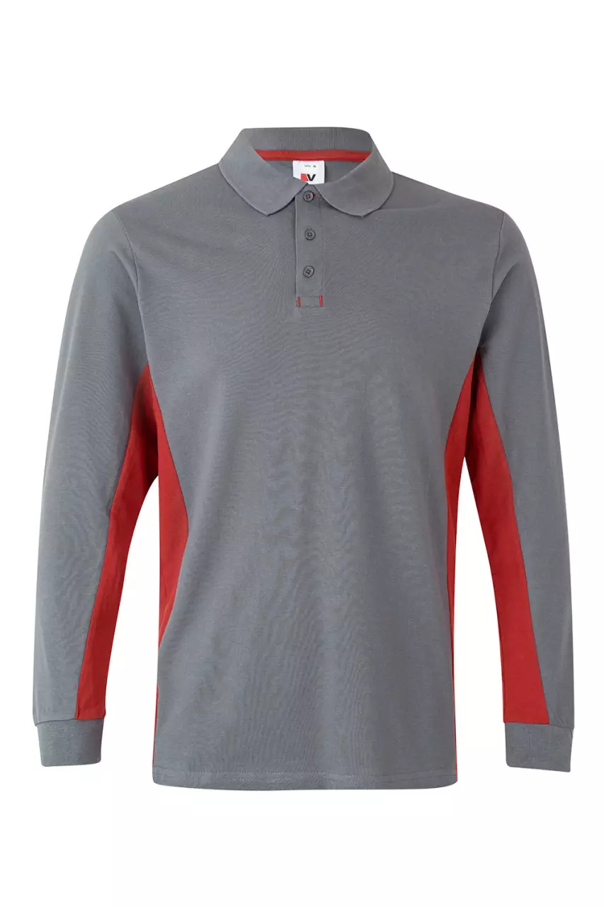 Velilla Long Sleeved Polo Shirt, Grey/Red