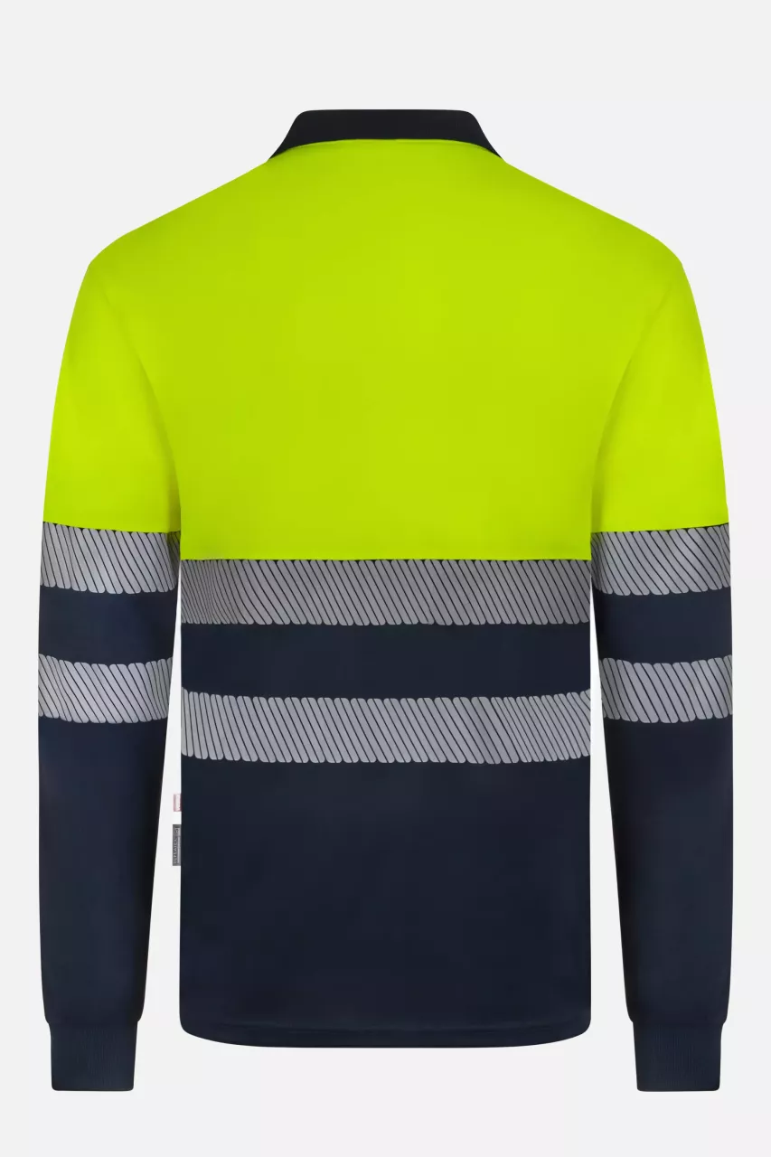 Velilla 305535-61-20, High-Vis Long Sleeved Polo Shirt, Navy Blue/Hi-Vis Yellow, image 4, gallery thumbnail