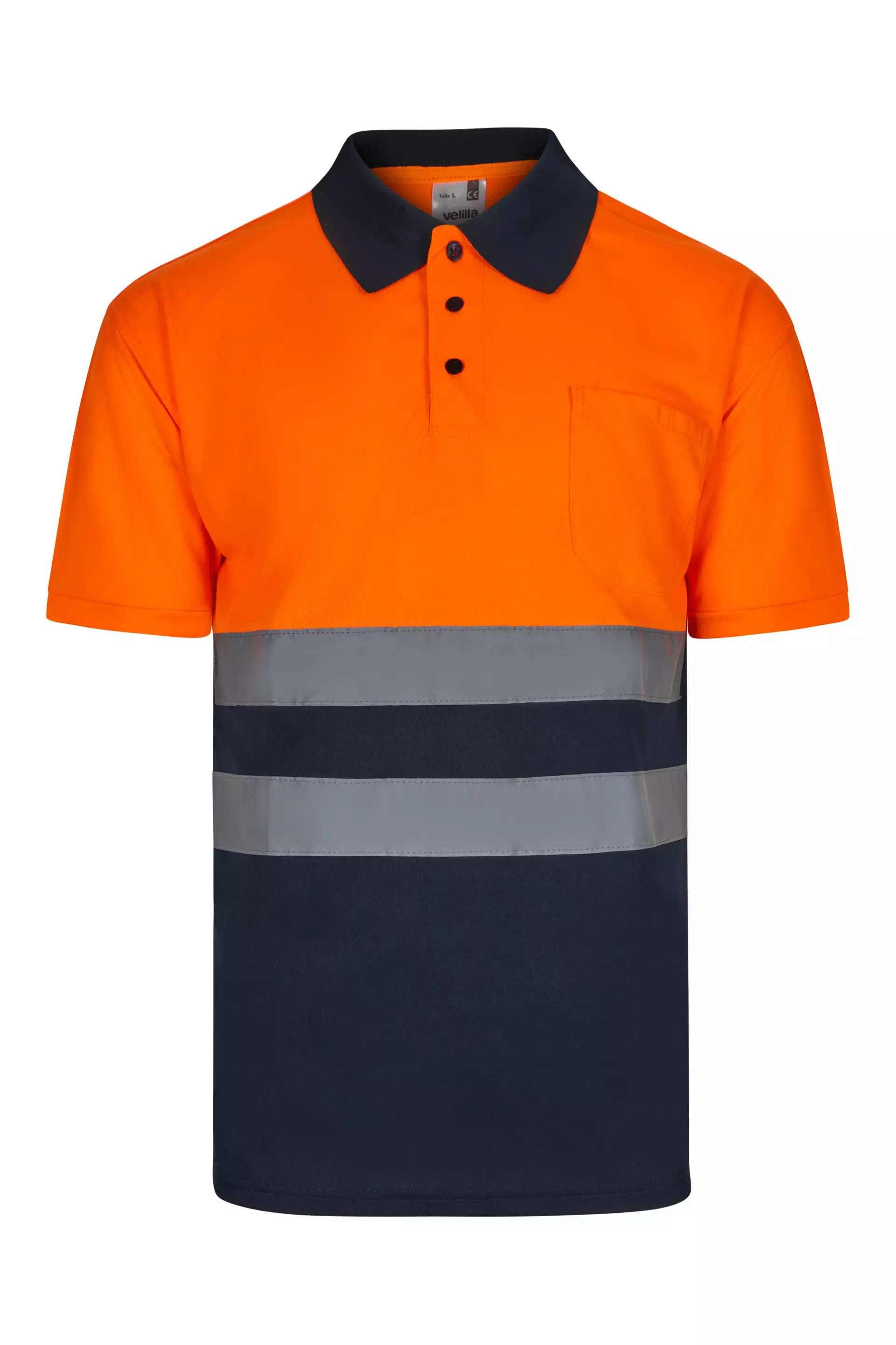 Velilla 305504-01-19, High-Vis Short Sleeve Polo Shirt, Marine Blue/Hi-Vis Orange