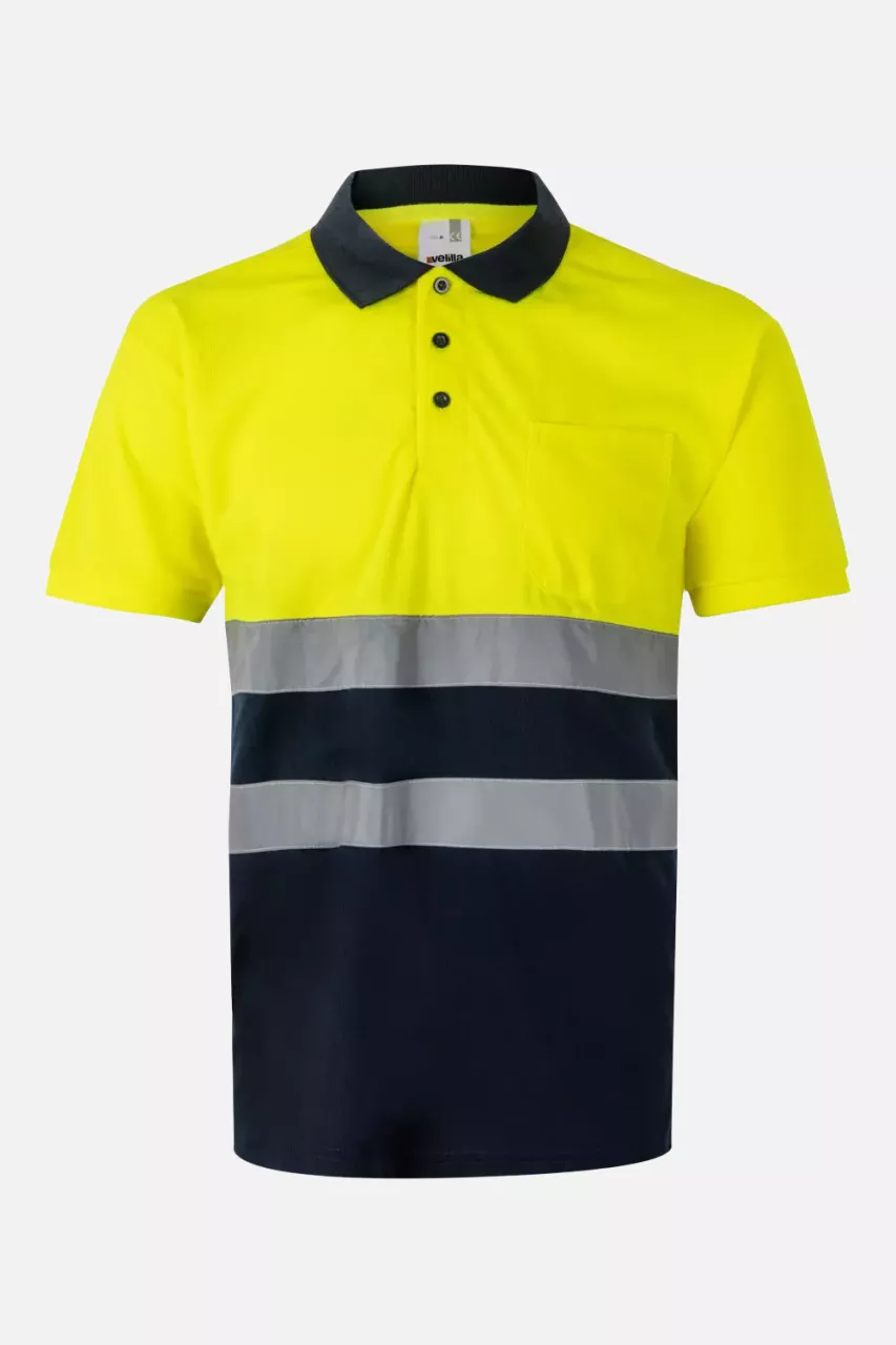 Velilla 305504-01-20, Warnschutz-Kurzarm-Poloshirt, Marineblau/Warngelb, image 1, gallery thumbnail