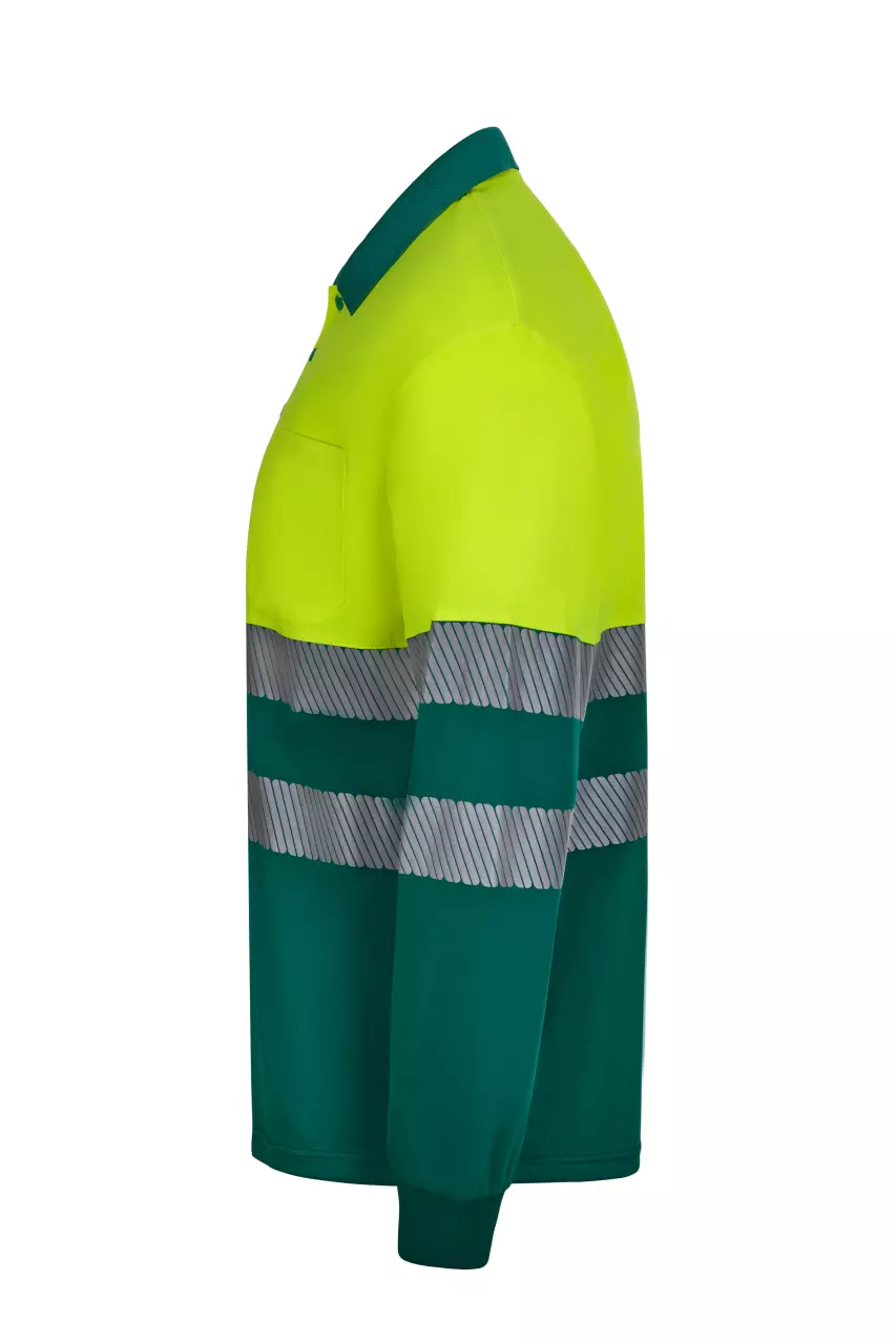 Velilla 305535-02-20-1, High-Vis Long Sleeved Polo Shirt, Green/Hi-Vis Yellow, image 2, gallery thumbnail