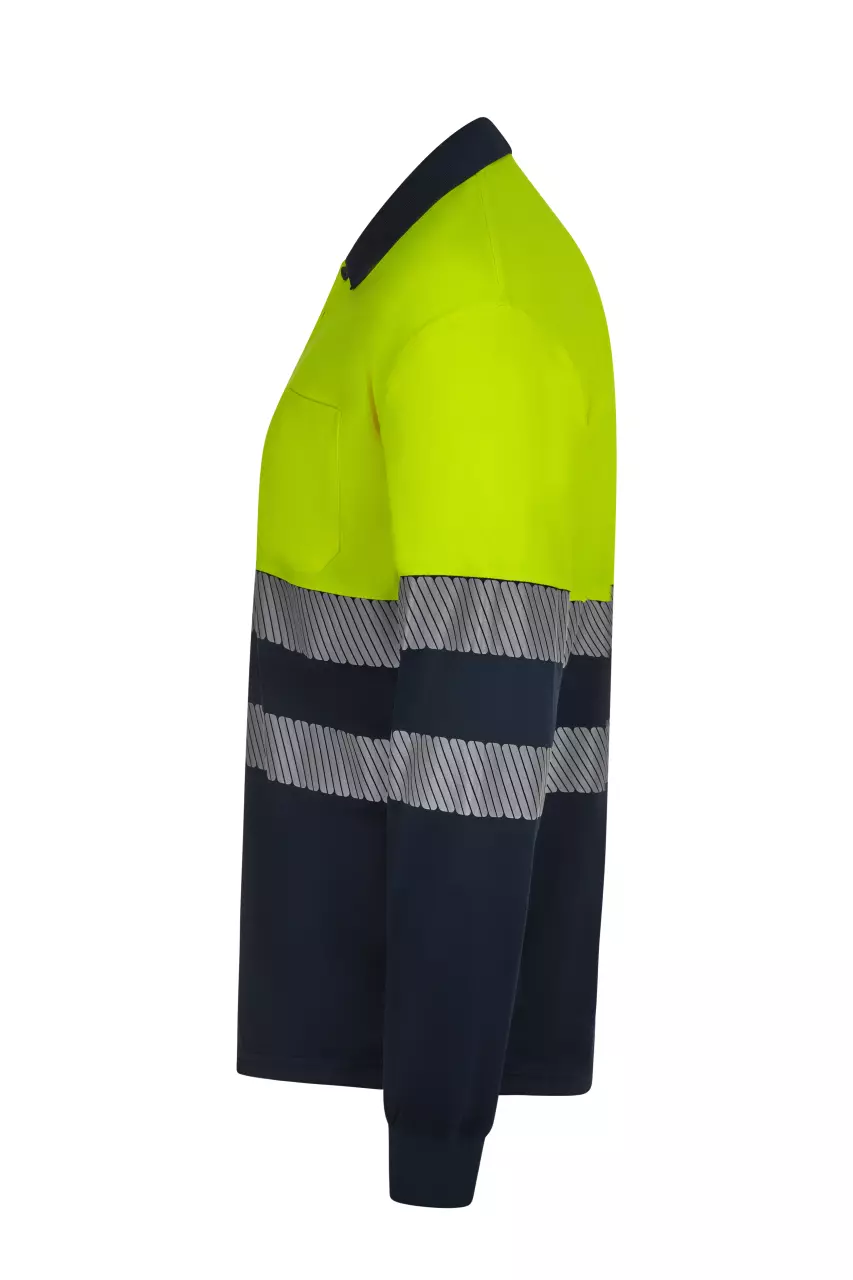 Velilla 305535-61-20-1, High-Vis Long Sleeved Polo Shirt, Navy Blue/Hi-Vis Yellow, image 3, gallery thumbnail
