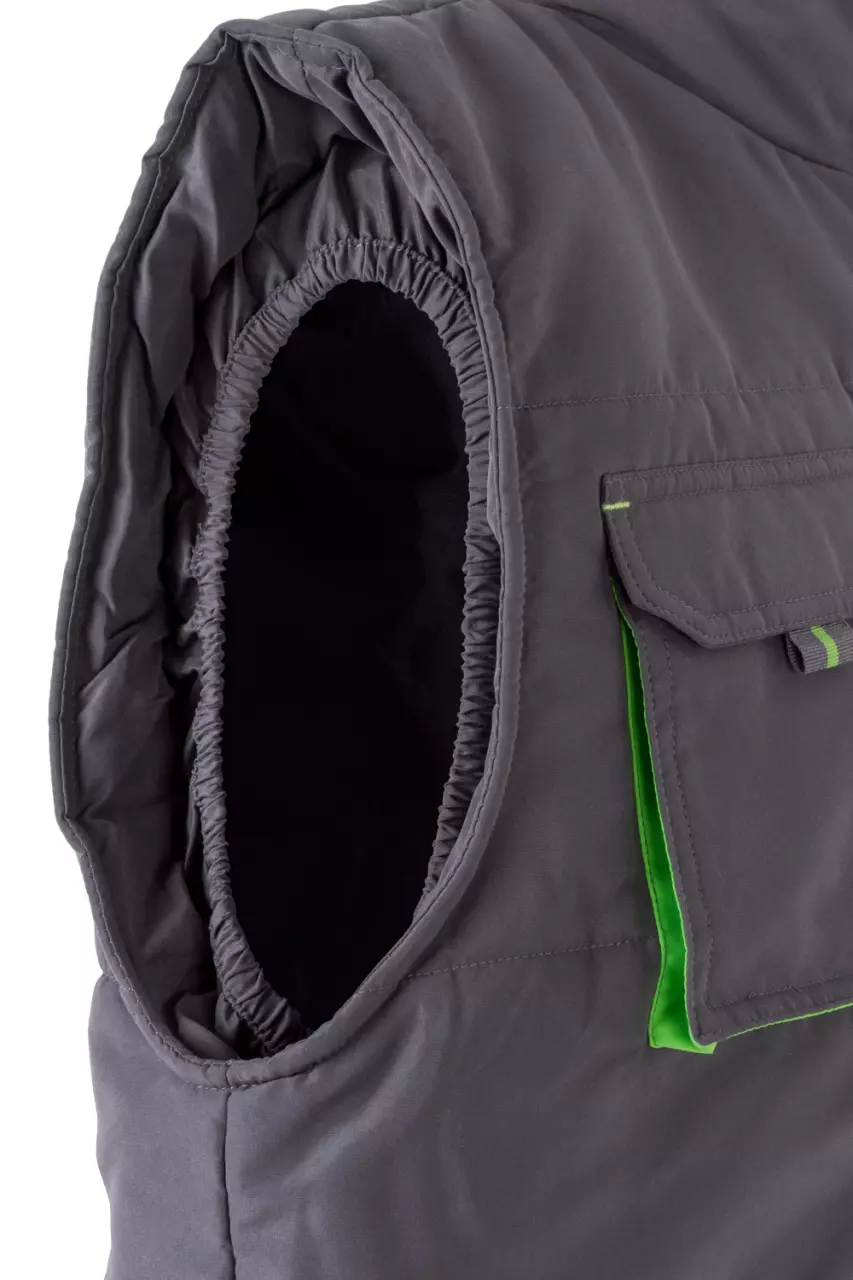 Velilla 205902-08-25, Padded Work Vest, Grey/Lime Green, image 2, gallery thumbnail
