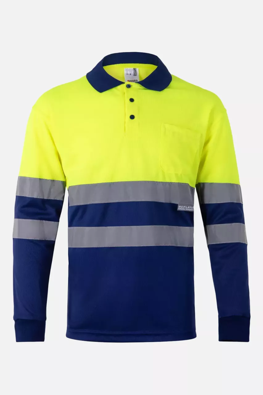 Velilla 0175-09-20, High-Vis Long Sleeved Polo Shirt, Royal Blue/Hi-Vis Yellow, image 1, gallery thumbnail