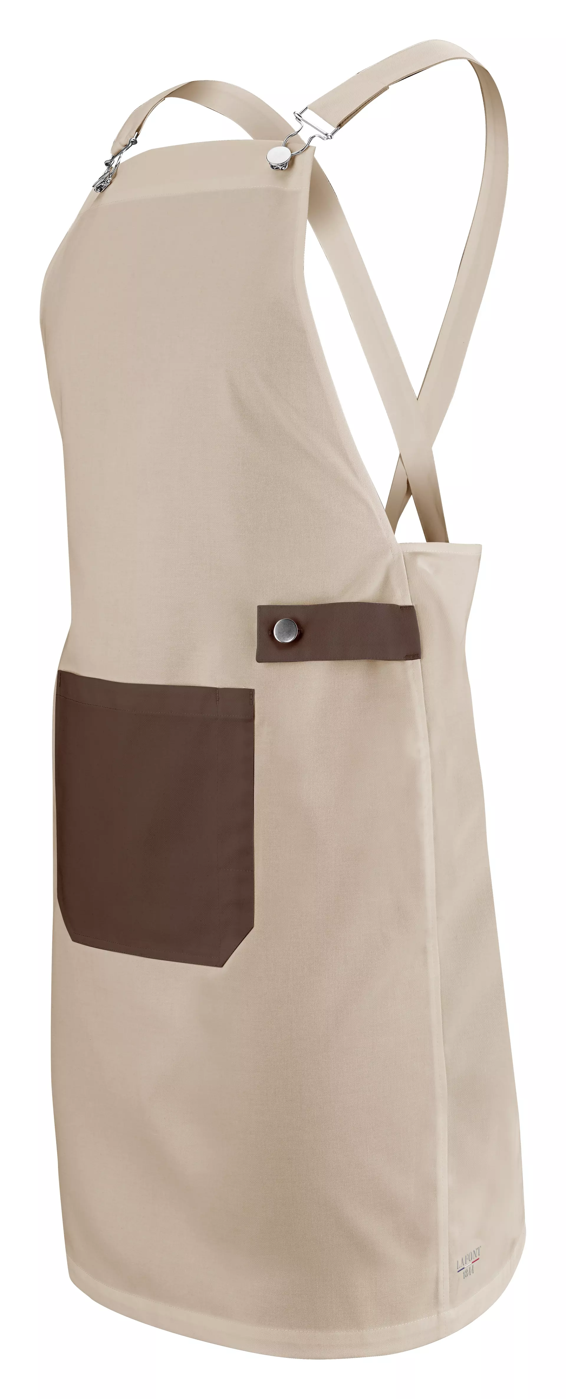 LaFont 9GRL8600-B, Granole Cook's Apron with Pocket, Beige/Chocolate, image 1