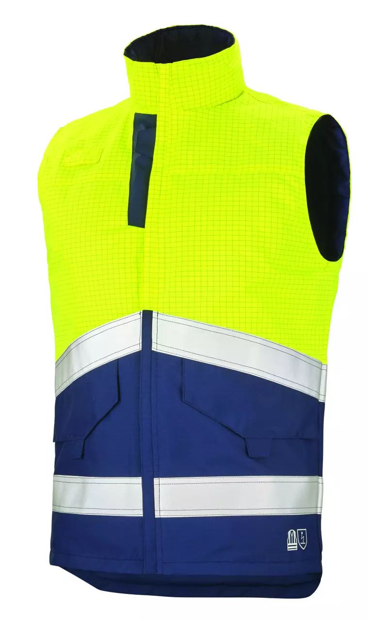 Cepovett 9M919919-VSR-HUF, Intemperies Access Stand-Up Collar Vest, Fluorescent Yellow/Navy, image 1, gallery thumbnail