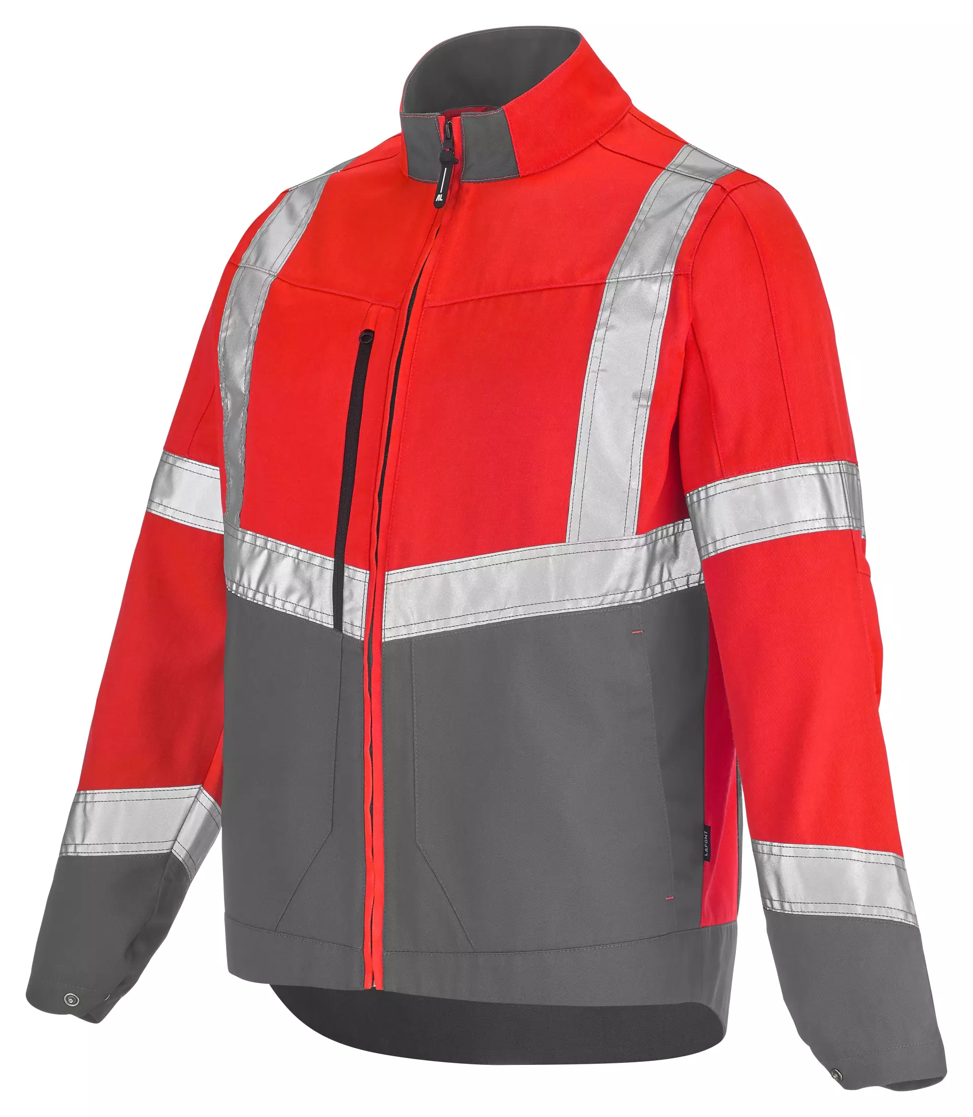 LaFont 3HVN3PI-YUZ-GVN, Lutea Pi High-Visibility Jacket, Fluorescent Red/Mineral Grey