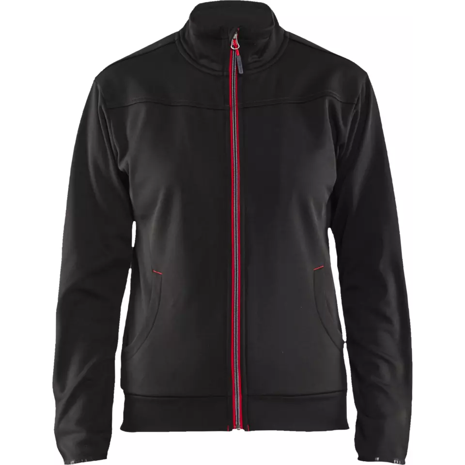 Blåkläder 339425269956, Ladies Zip Sweatshirt, Black/Red, image 1, gallery thumbnail