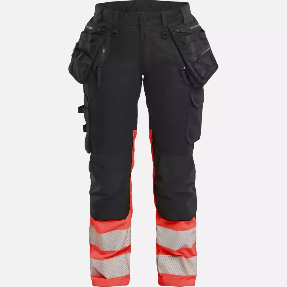 Blaklader 703011499955, High Vis Ladies Stretch Trousers, Black/High Vis Red, image 1, gallery thumbnail