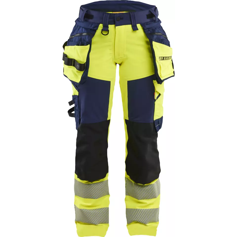Blaklader 702216483389, High Vis Ladies 4-Way Stretch Trousers, Yellow/Navy Blue