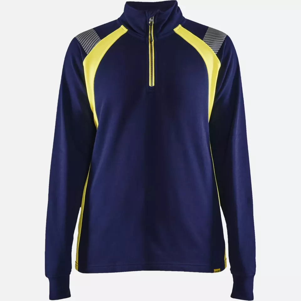 Blaklader 340311588933, Women's Half-Zip Sweatshirt, Navy/ Yellow, image 1, gallery thumbnail
