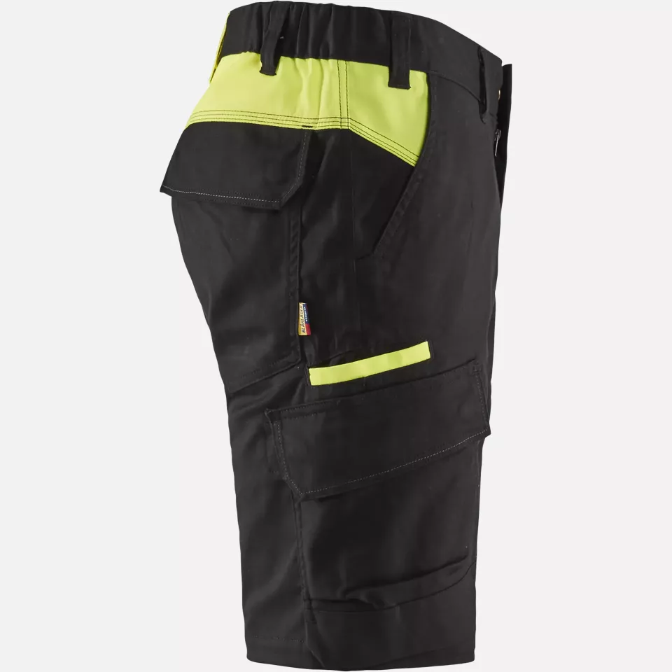 Blaklader 144618329933, Industry Stretch Shorts, Black/Yellow, image 2, gallery thumbnail