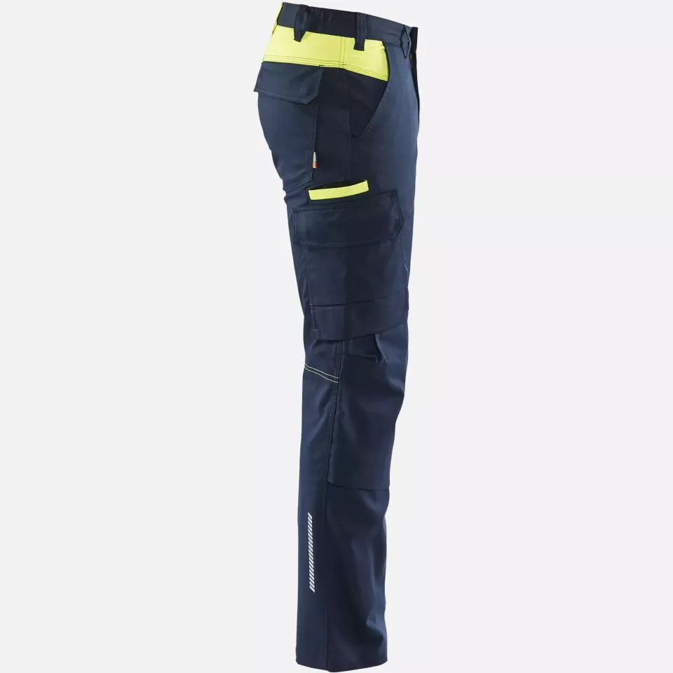 Blaklader 144818328633, Industry Stretch Work Trousers with Knee Pad Pockets, Dark Navy/Yellow, image 2, gallery thumbnail
