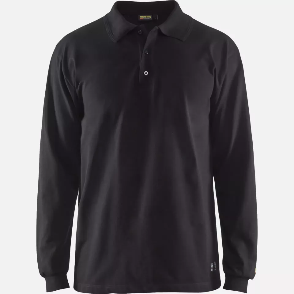 Blaklader 337417419900, Flame Retardant Long Sleeve Polo, Black, image 1, gallery thumbnail