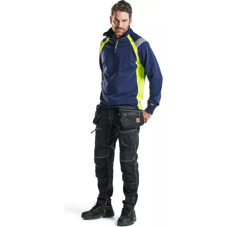 Blåkläder 343211588933, Half-Zip Sweatshirt, Navy Blue/ Yellow, image 5, gallery thumbnail