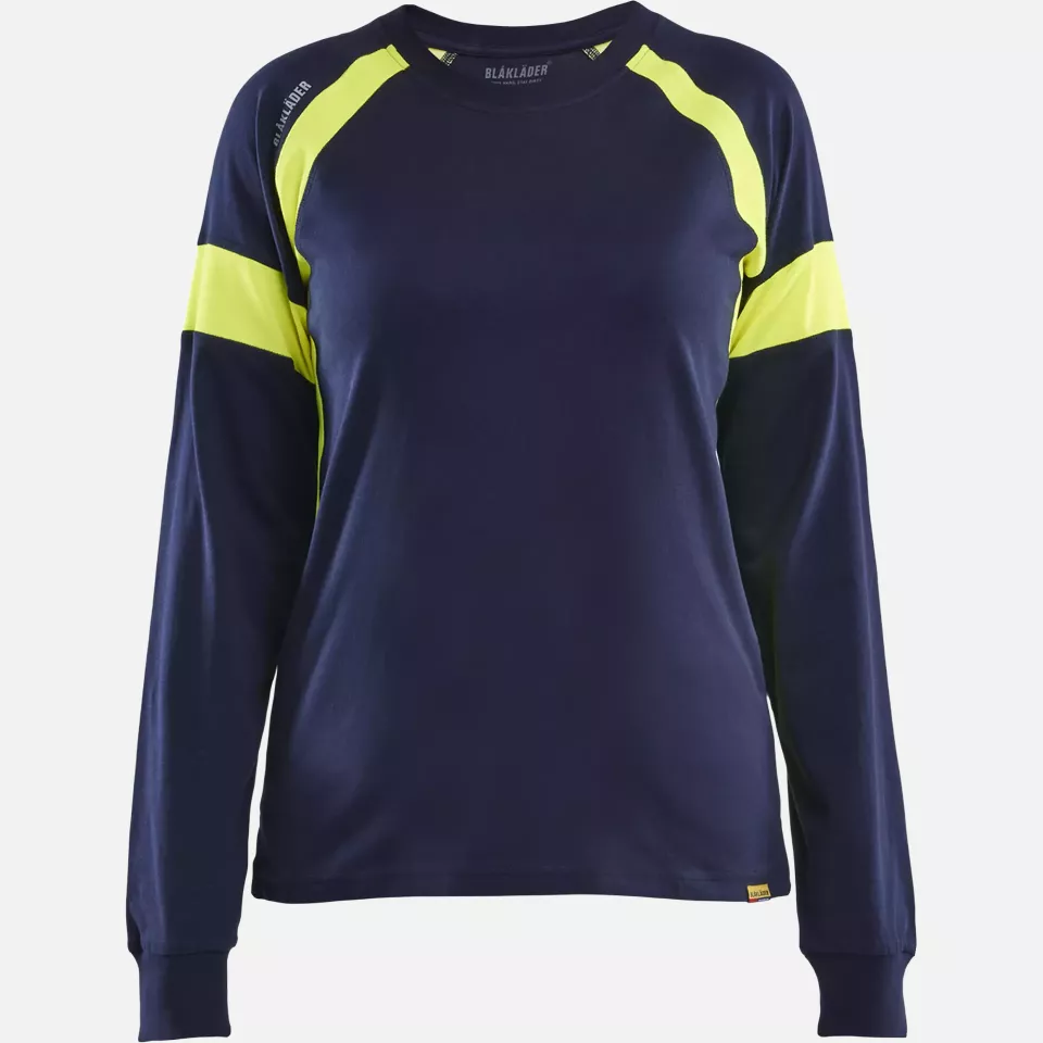 Blaklader 352110308833, High Vis Women's Long Sleeve T-Shirt, Navy Blue/Yellow, image 1, gallery thumbnail