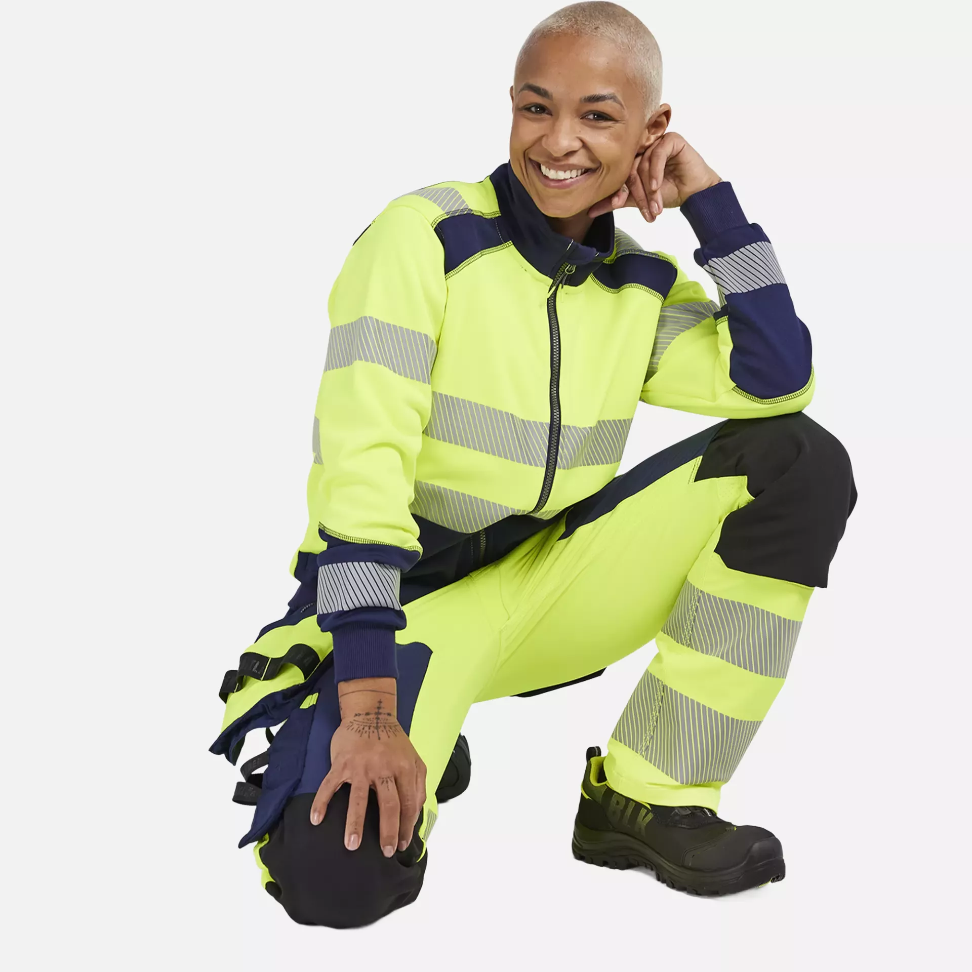 Blaklader 702216483389, High Vis Ladies 4-Way Stretch Trousers, Yellow/Navy Blue, image 6