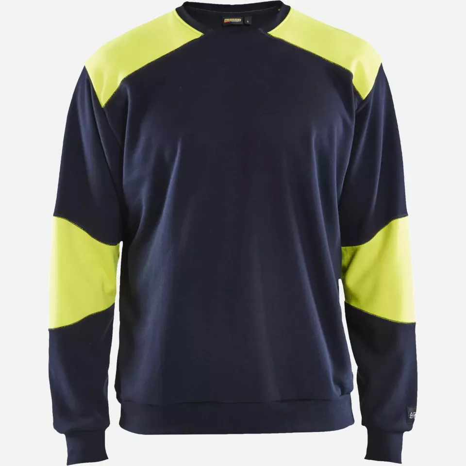 Blaklader 345817628933, Flame Resistant Sweatshirt, Navy/Yellow, image 1, gallery thumbnail