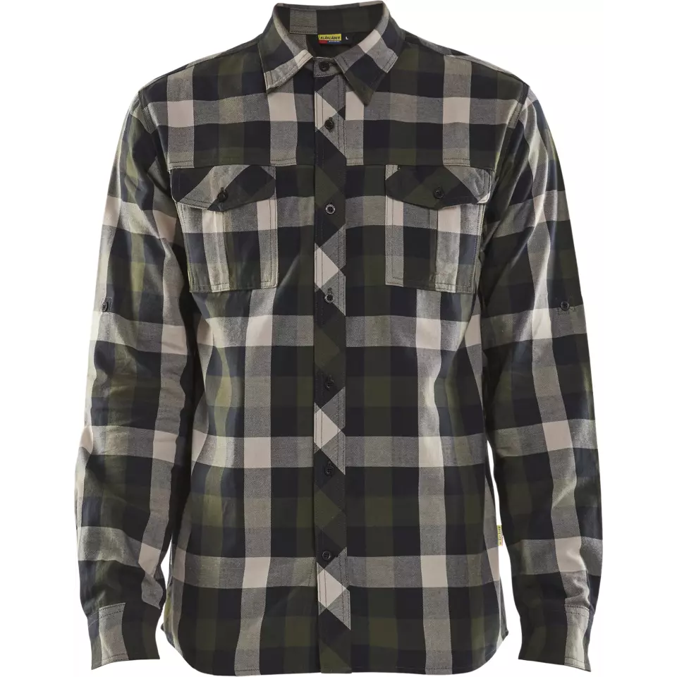 Blaklader 329911524599, Flannel Shirt, Dark Olive Green/Black