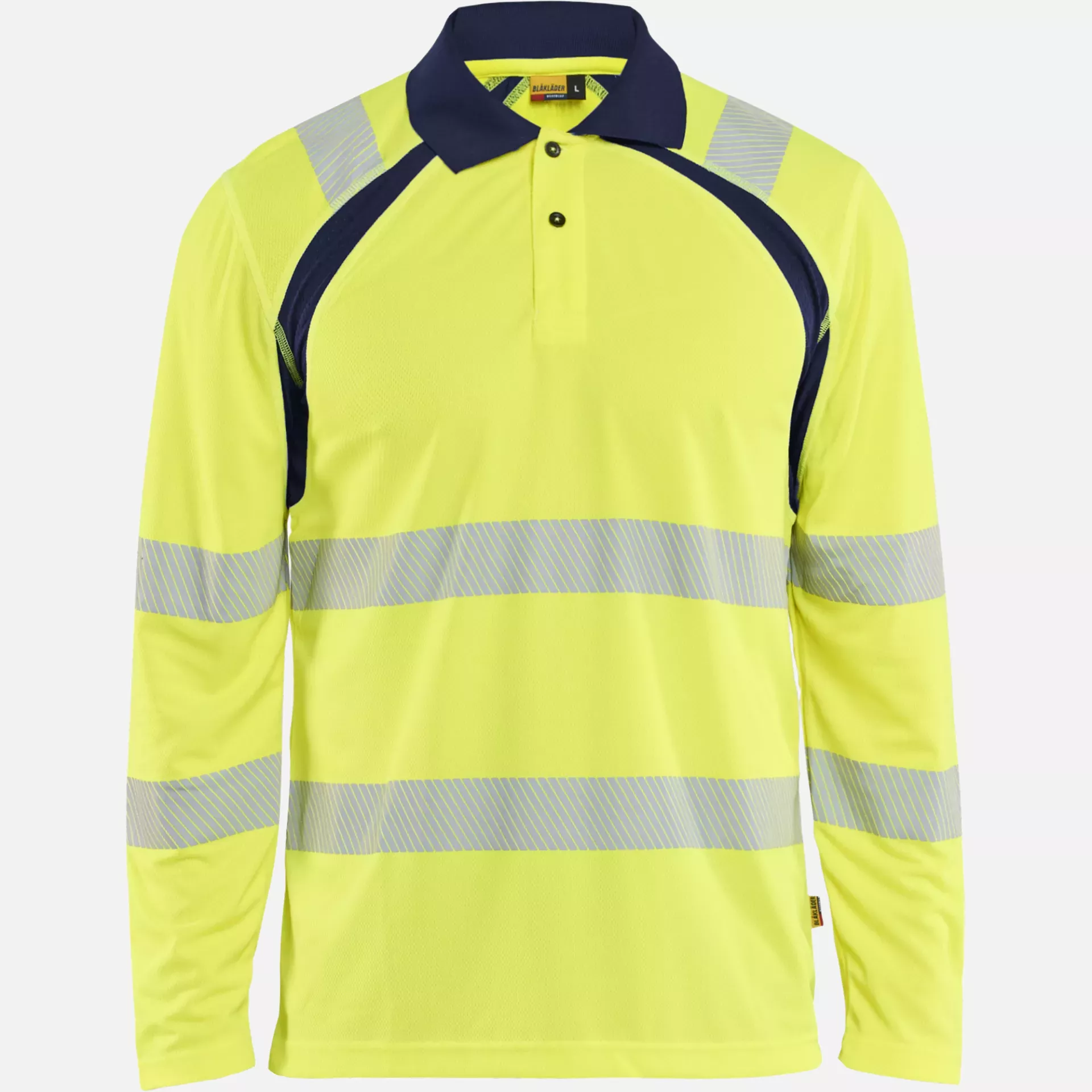 Blaklader 359810133389, UV High Vis Long Sleeve Polo Shirt, High Vis Yellow/Navy Blue, image 1