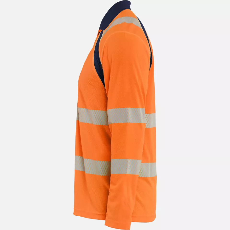 Blaklader 359810135389, High Vis UV Protection Long Sleeve Polo Shirt, Orange/Navy Blue, image 3, gallery thumbnail