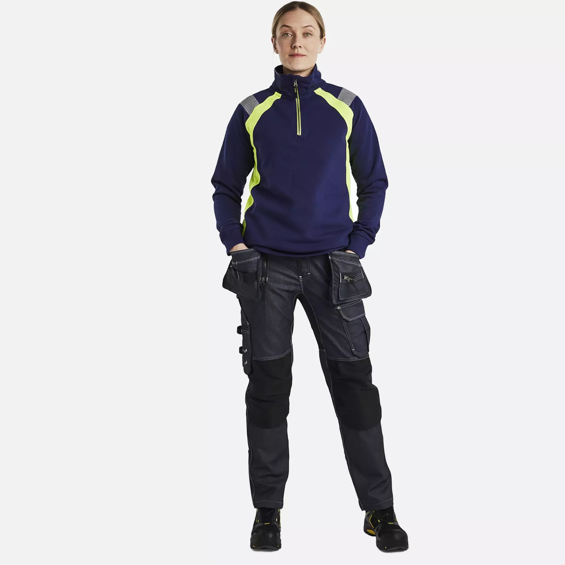 Blaklader 340311588933, Women's Half-Zip Sweatshirt, Navy/ Yellow, image 5