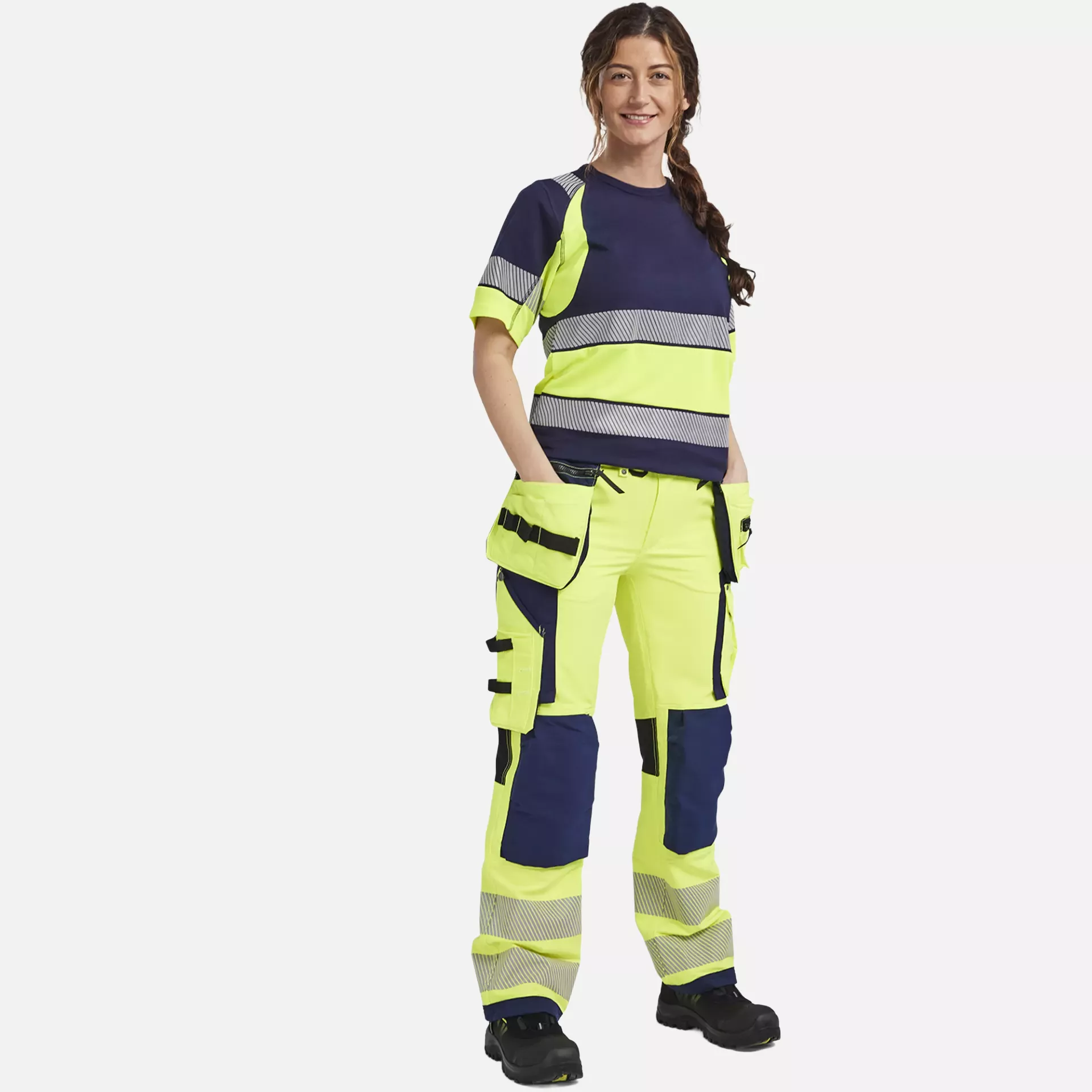 Blaklader 719716423389, High Vis Ladies 4-Way Stretch Work Trousers, Yellow/Navy Blue, image 5