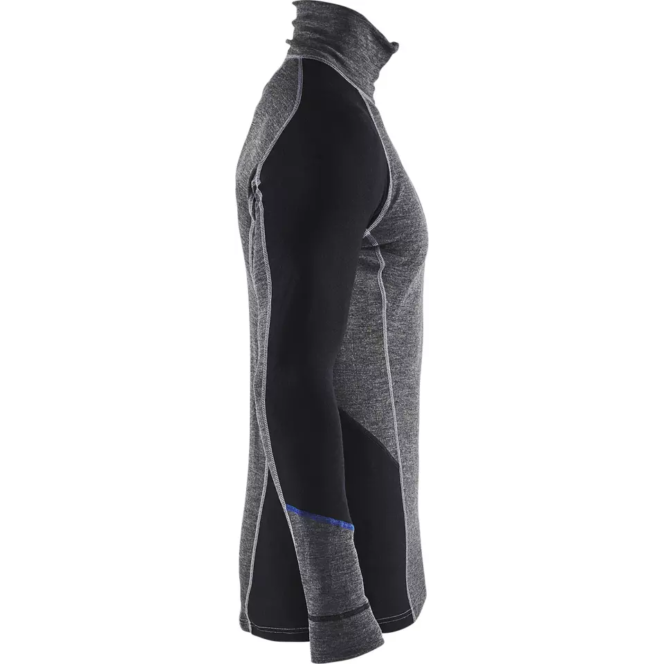 Blaklader 489917329699, Warm Merino Wool Zip Neck Undershirt, Medium Grey/Black, image 2, gallery thumbnail