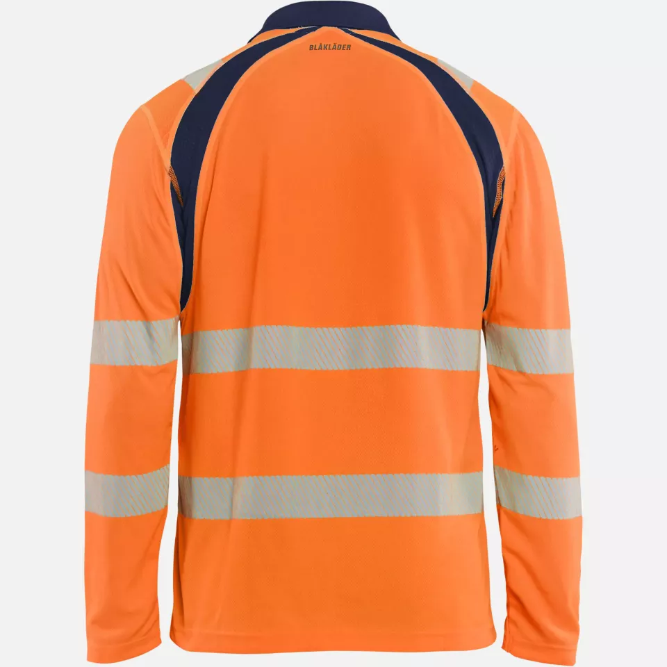 Blaklader 359810135389, High Vis UV Protection Long Sleeve Polo Shirt, Orange/Navy Blue, image 4, gallery thumbnail