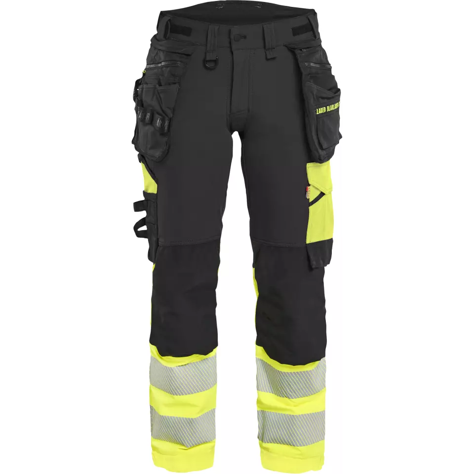 Blaklader 702516489933, High Vis Ladies 4-Way Stretch Trousers, Black/Yellow, image 1, gallery thumbnail