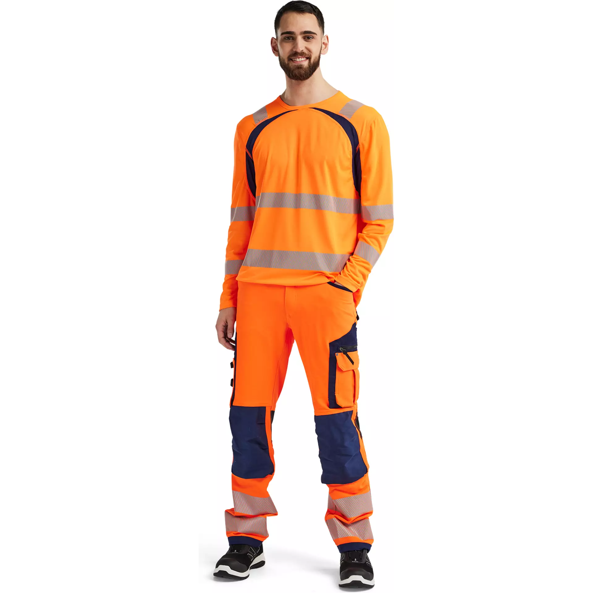 Blåkläder 359910135389, High Vis UV Schutz Langarmshirt, Orange/Marineblau, image 5