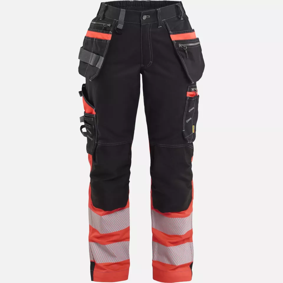 Blaklader 719613709955, High Vis Ladies Stretch Work Trousers, Black/High Vis Red, image 1, gallery thumbnail