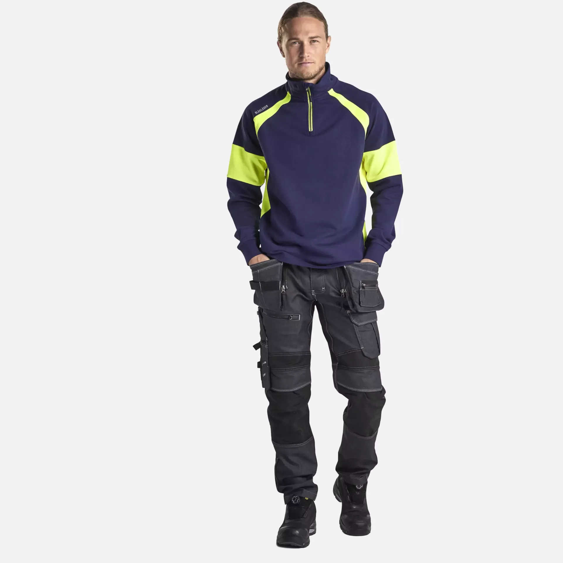 Blaklader 355011588933, Sweatshirt with High Vis Inserts, Navy/ Yellow, image 5