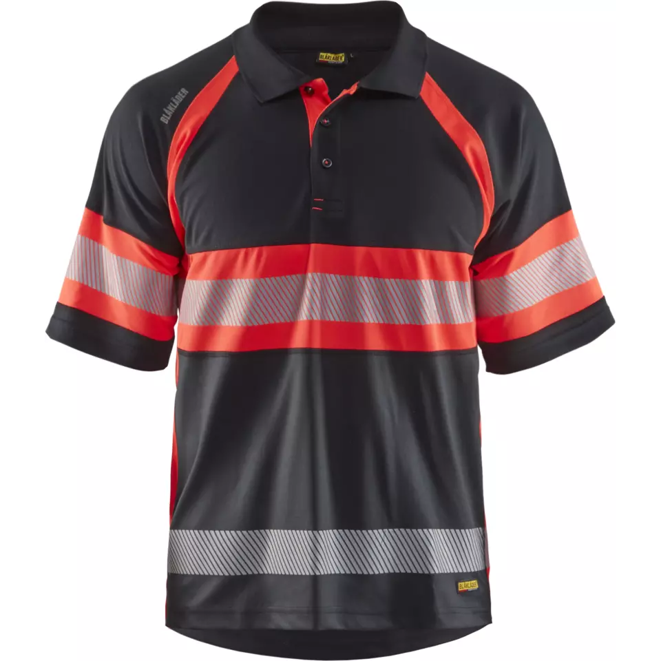 Blaklader 333810519955, High Vis UV Protection Polo Shirt, Black/High Vis Red, image 1, gallery thumbnail