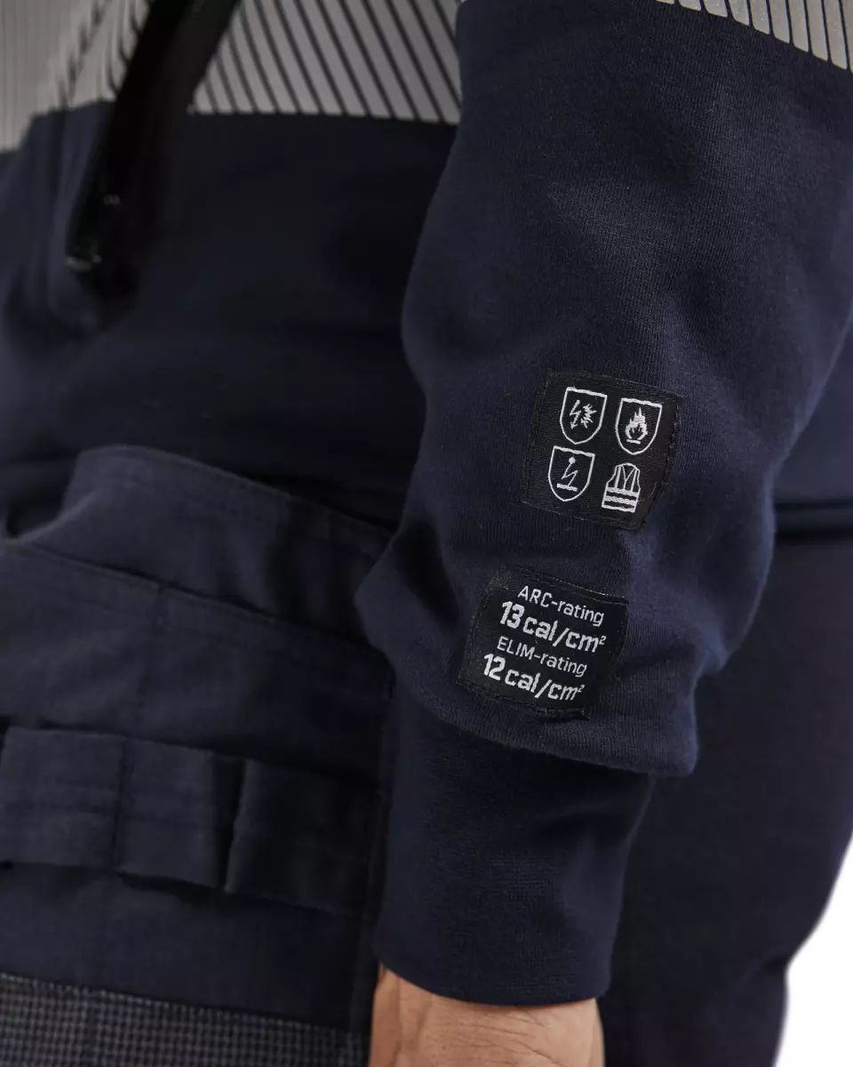 Blåkläder 347217628933, Ladies Multinorm high vis sweatshirt with zipper, navy blue/ yellow, image 7, gallery thumbnail