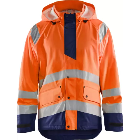 Blaklader High Vis Rain Jacket, Orange/Navy Blue