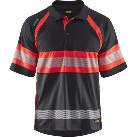 Blaklader High Vis UV Protection Polo Shirt, Black/High Vis Red