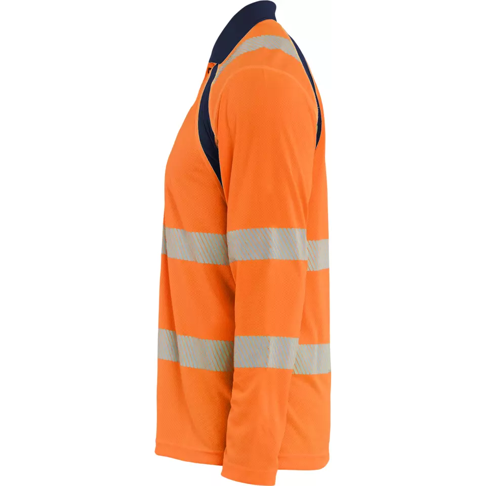 Blaklader 359810135389, High Vis UV Protection Long Sleeve Polo Shirt, Orange/Navy Blue, image 3, gallery thumbnail