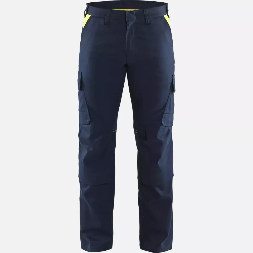 Blaklader 144818328633, Industry Stretch Work Trousers with Knee Pad Pockets, Dark Navy/Yellow, image 1, gallery thumbnail