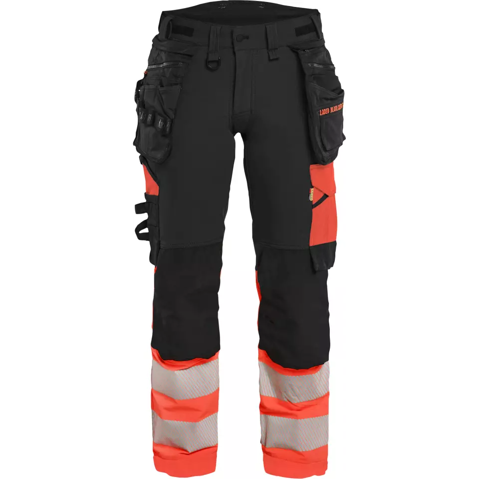 Blaklader 702516489955, High Vis Women's 4-Way Stretch Trousers, Black/High Vis Red, image 1, gallery thumbnail