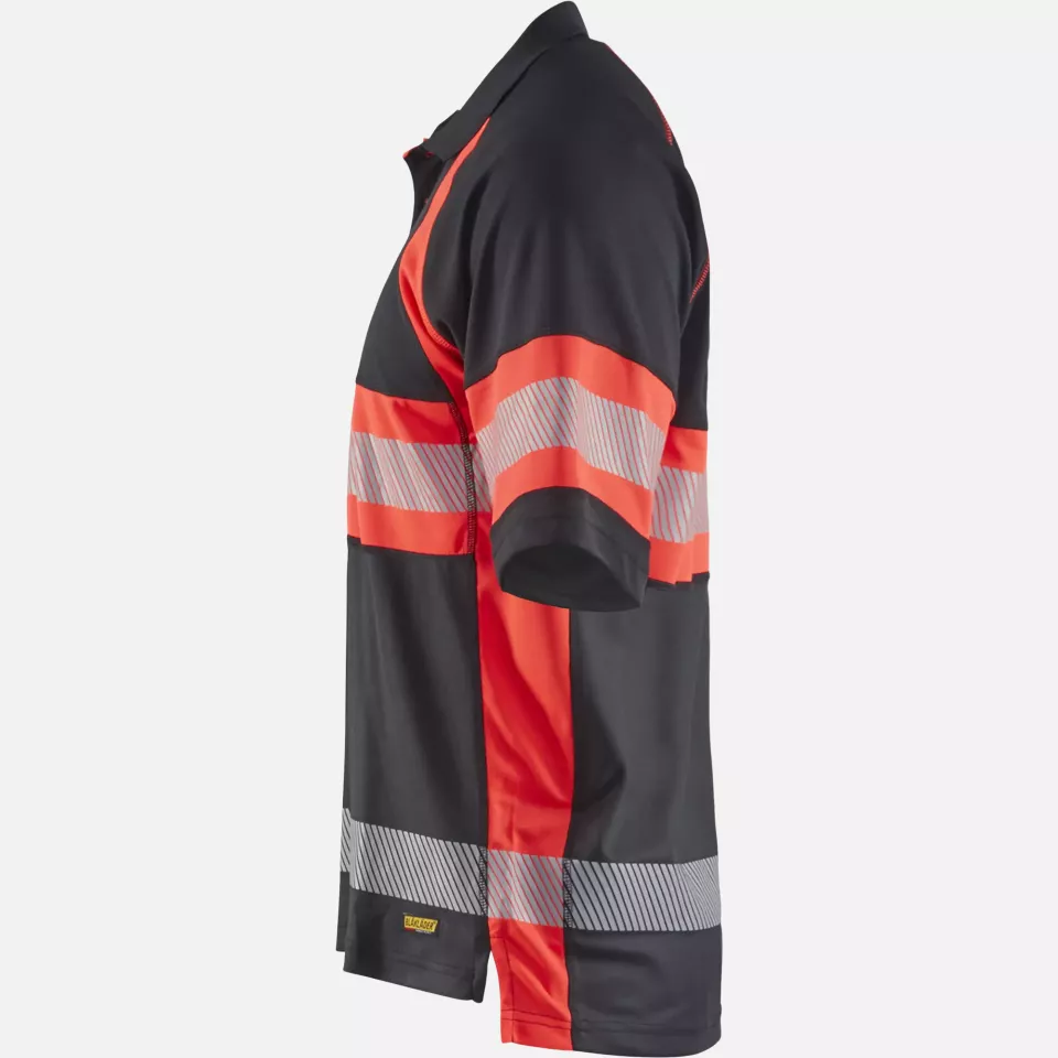 Blaklader 333810519955, High Vis UV Protection Polo Shirt, Black/High Vis Red, image 3, gallery thumbnail