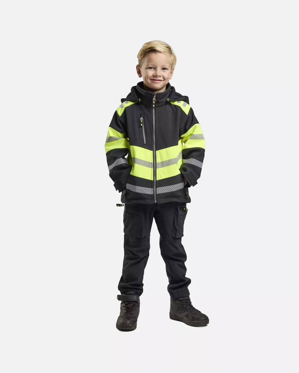 Blaklader 521125139933, Kids Softshell Jacket, Black/High Vis Yellow, image 5, gallery thumbnail